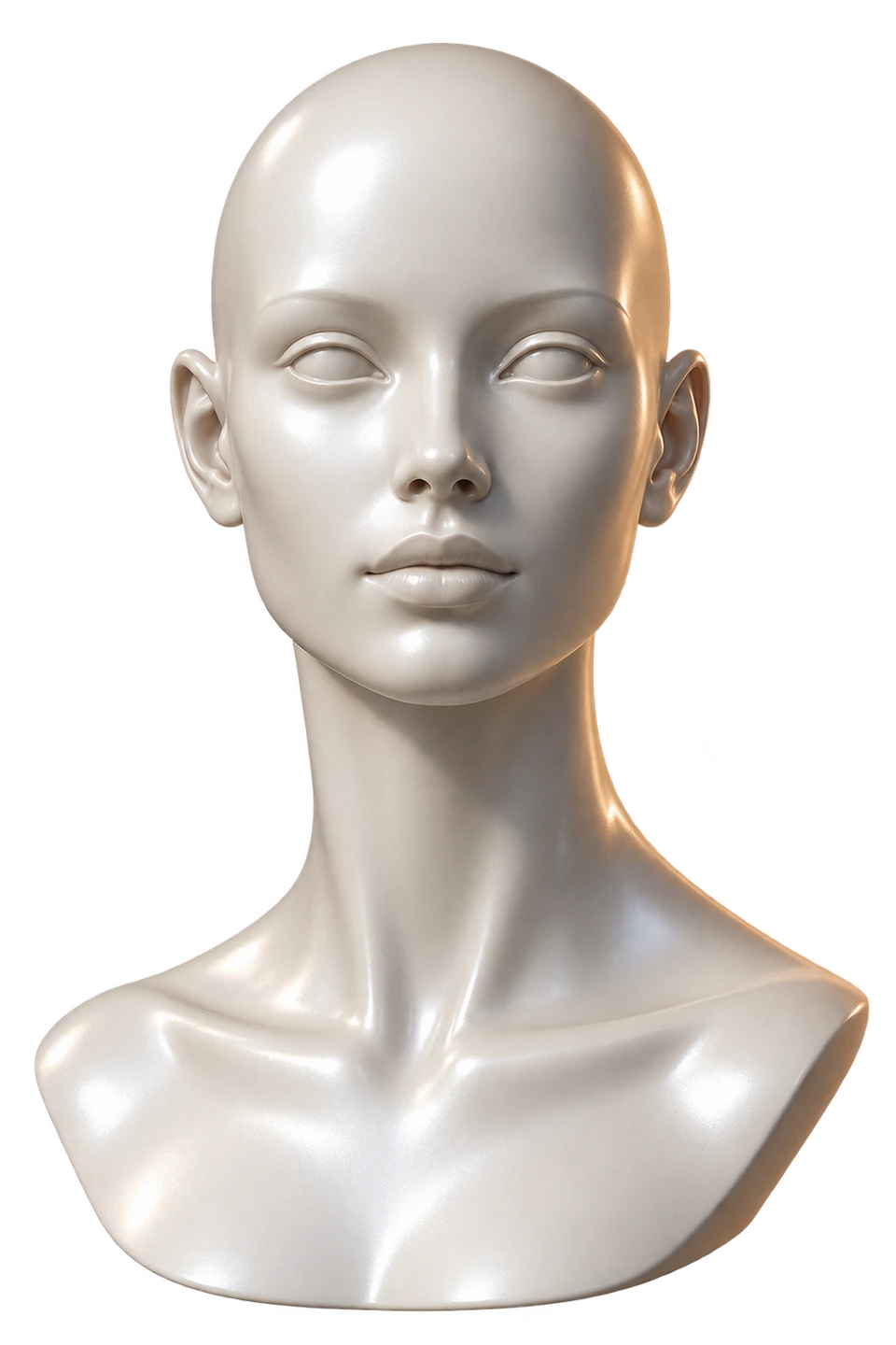 Escultura de manequim em cerâmica clara com reflexos prateados